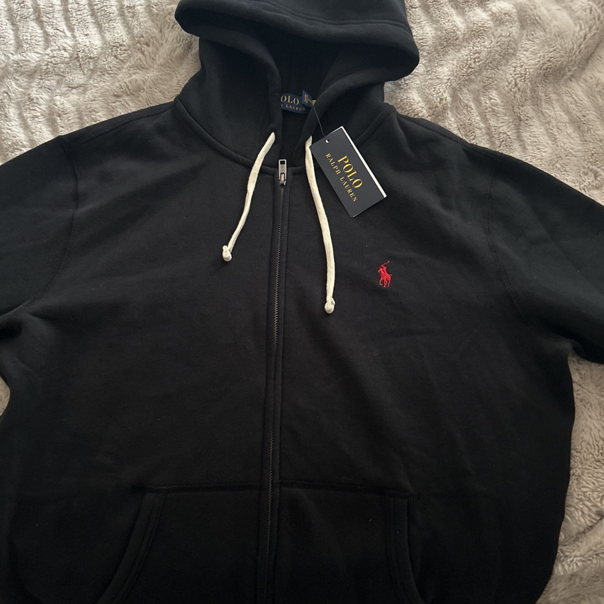 Brand New Black Polo Fleece Full-Zip Hoodie Size Medium