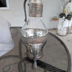 Vintage Silverplate Glass Coffee Tea Pot with Candle Warmer Stand