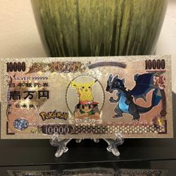 Silver Plated Mega Charizard X Pokémon Banknote