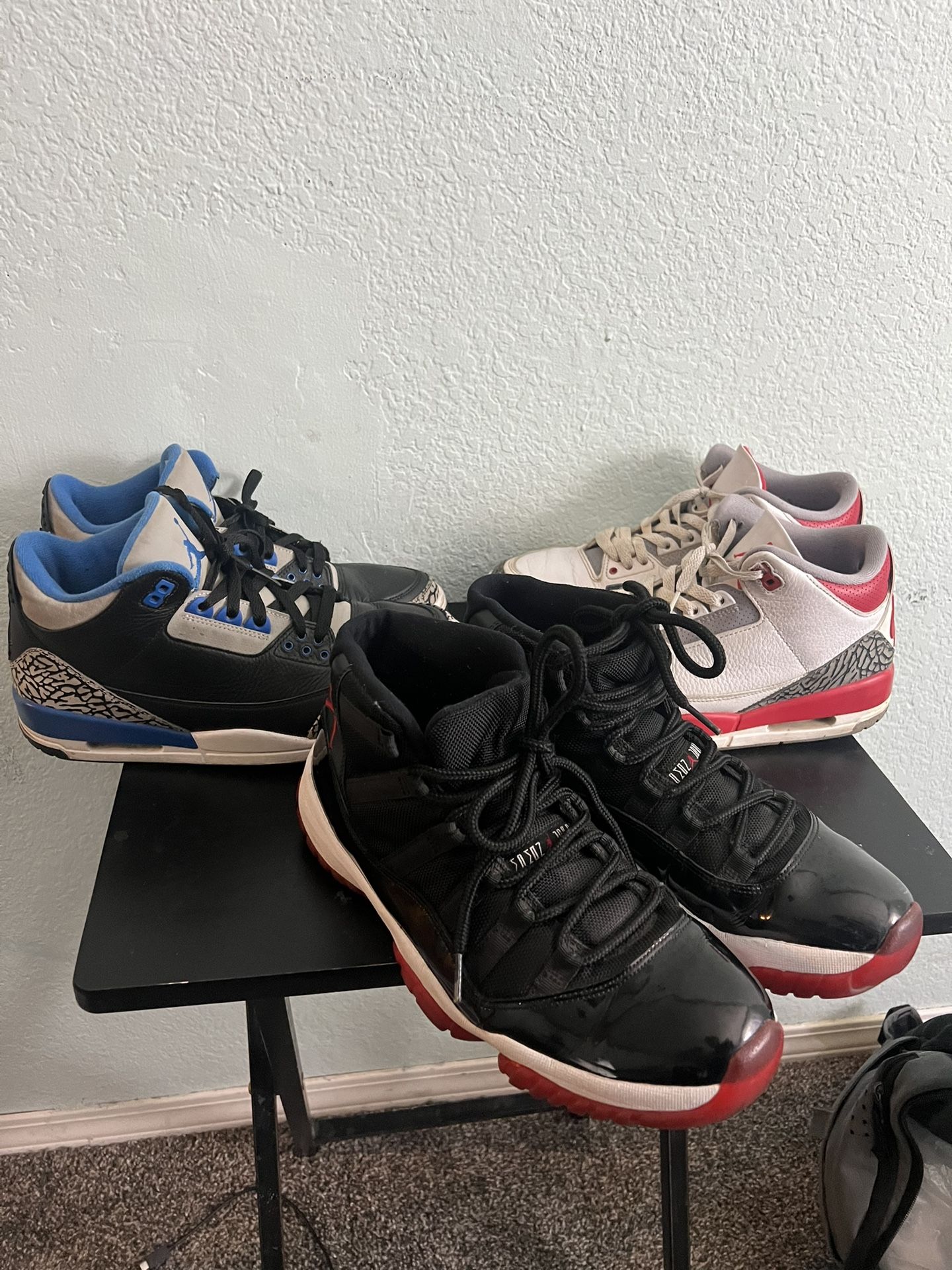 Jordan 11 Bred - Jordan 3 Retro Fire Red - Jordan 3 Retro Sport Blue