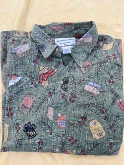 Reyn Spooner Dietrich Varez Kona Coffee Vintage Button Blue Aloha