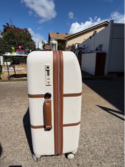 Delsey White & Brown Rolling Suitcase – Large Luggage