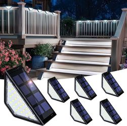 Solar Step Lights, Stair Lights Outdoor Waterproof Decor 6 Pack Cold White 24 LEDs Step Lights for Outside, Porch, Front Door, Stair, Step, Deck, Fenc