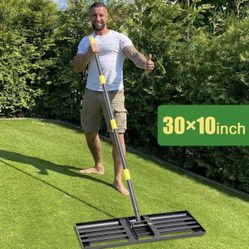 Lawn Leveling Rake - Heavy Duty 30"x10" Stainless Steel Leveler Plate,Reinforced Welds,28-60" Adjustable, Anti Flipping Smooth Edge,for Soil, Dirt,Gro