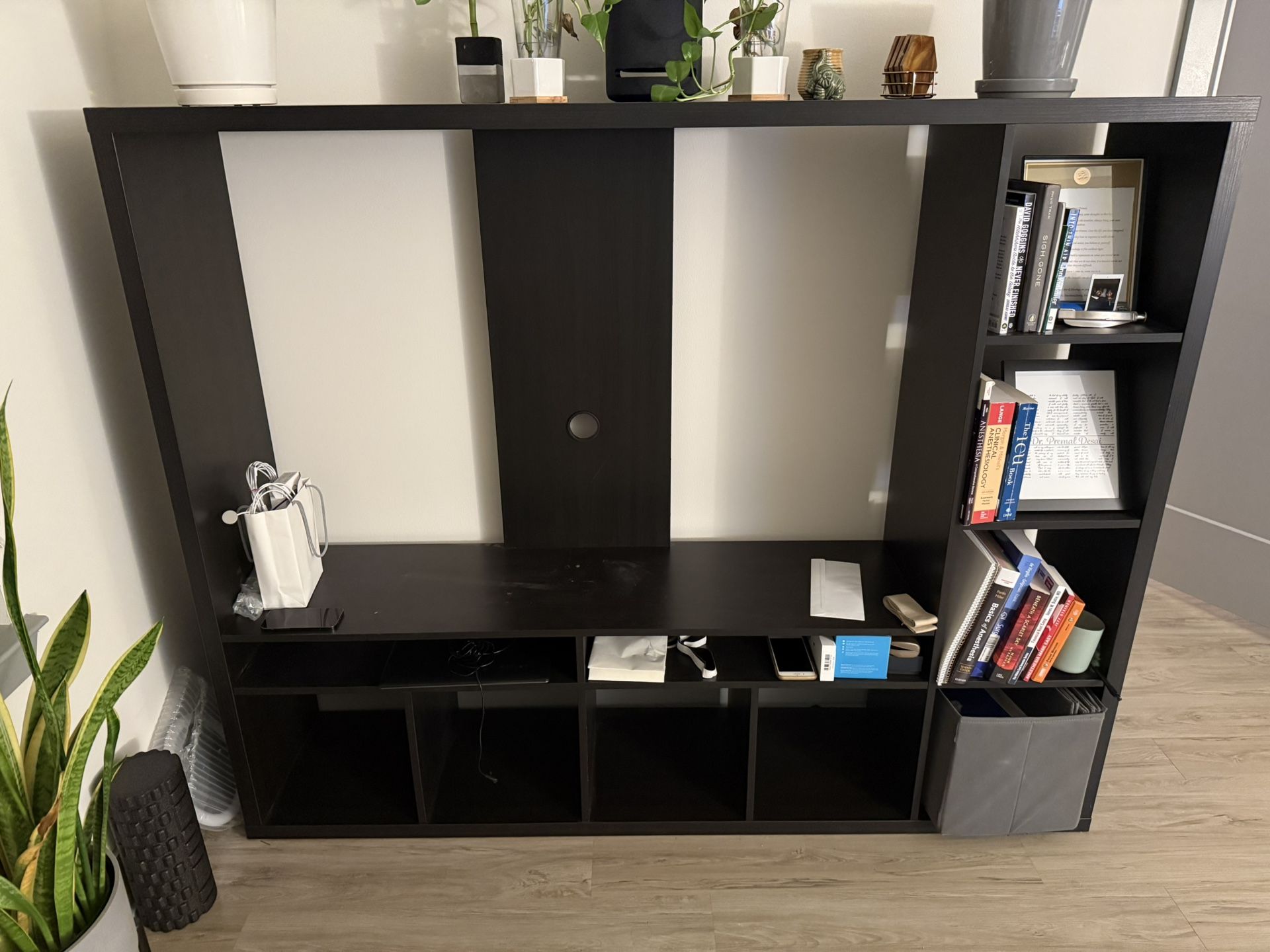 TV Stand with Storage And Bookshelf! Wood With Black Finish!!