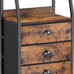 Furnulem Nightstand with 3 Drawers and 2-Tier Shelf, Fabric Small Dresser Organizer Vertical Storage Tower for Bedroom, Closet, Hallway, Nursery, End 