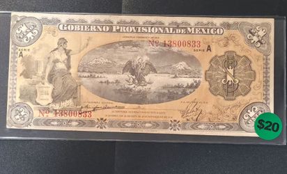 Mexico 1914 One Peso Banknote.