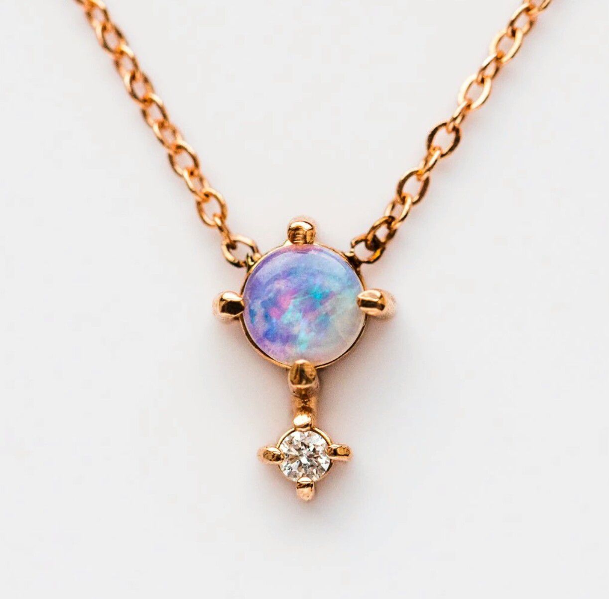 14K Opal Diamond Love Drop Necklace