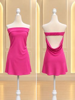 Hot Pink Strapless Mini Dress 💕 Open Back Party Dress