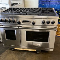 WOLF 48”WIDE DUAL FUEL RANGE STOVE STAINLESS STEEL