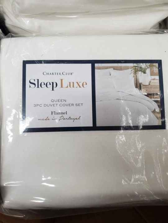 New Charter Club Sleep Luxe  Flannel Duvet Cover Full/Queen White Portugal 