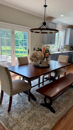 Art Van Furniture solid wood dining table with 4 chairs and bench