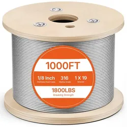 Steel Wire Rope - Vevor - 1000 Feet 1/8 Inch 316 Stainless Steel - New