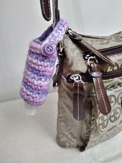 Crochet hand sanitizer holder. Handwoven bag charm hand sanitizer holder. body lotion holder
