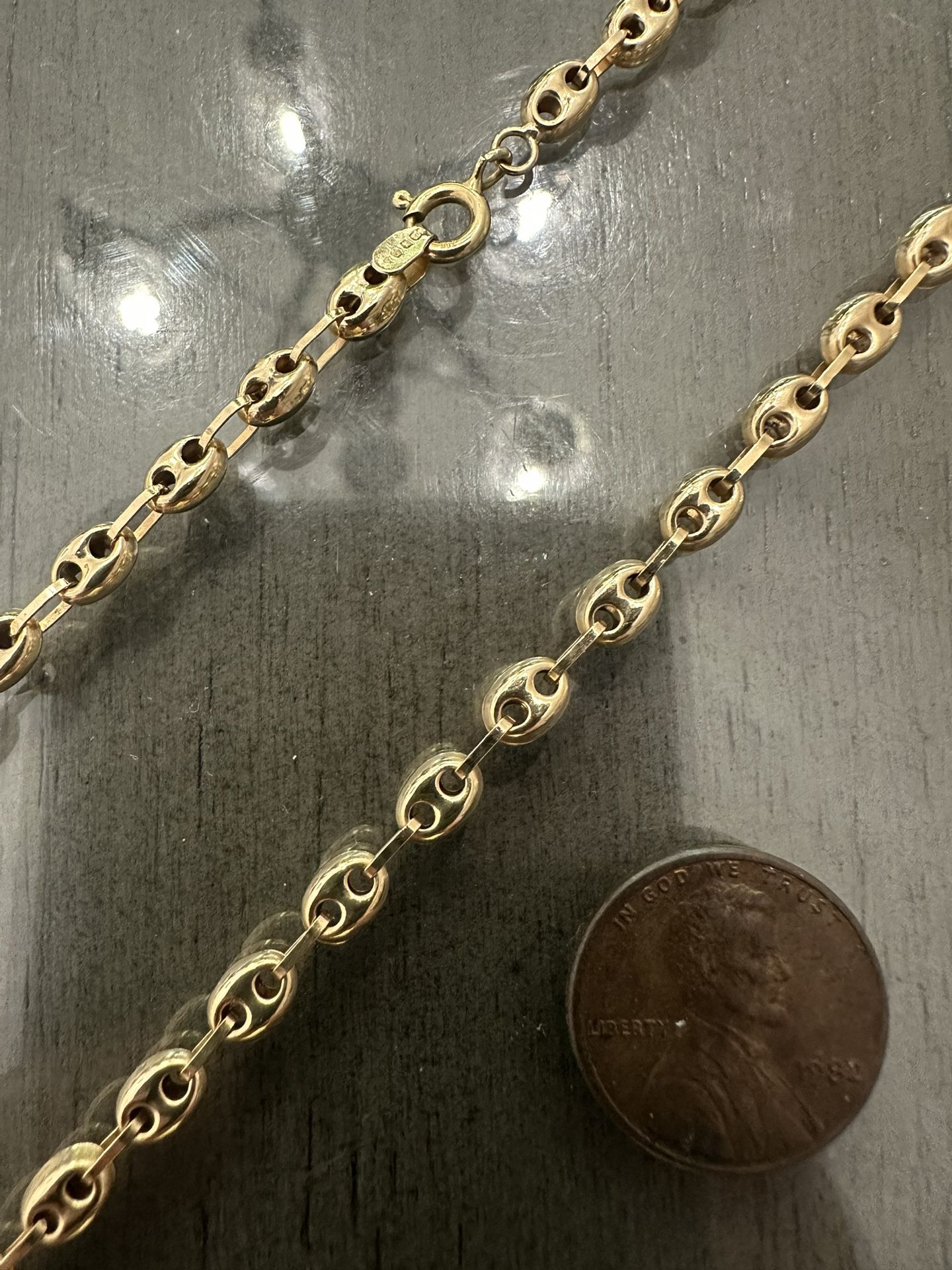 Solid 18k Yellow Gold Puffed Mariner Gucci Link Chain 24” Length 4mm Wide Beautiful