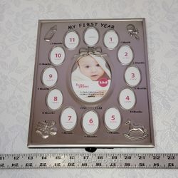 “My First Year” Baby Milestone Photo Frame 12 Month Picture Collage Silver-Tone