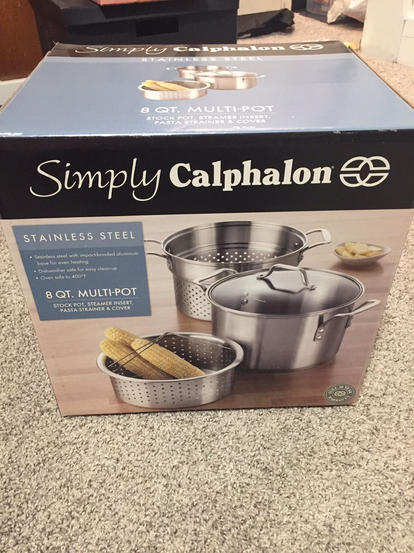 Simply Calphalon Stainless Steel Multi-Pot 8 quart Stock Pot with Steamer and Pasta Insert