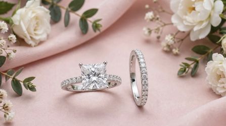 Silver Plated Cubic Zirconia Bridal Set - $75.00 💍 Beautiful princess cut engagement ring + matching eternity band! Sizes: 6, 7, 8, 9, 11 Available P