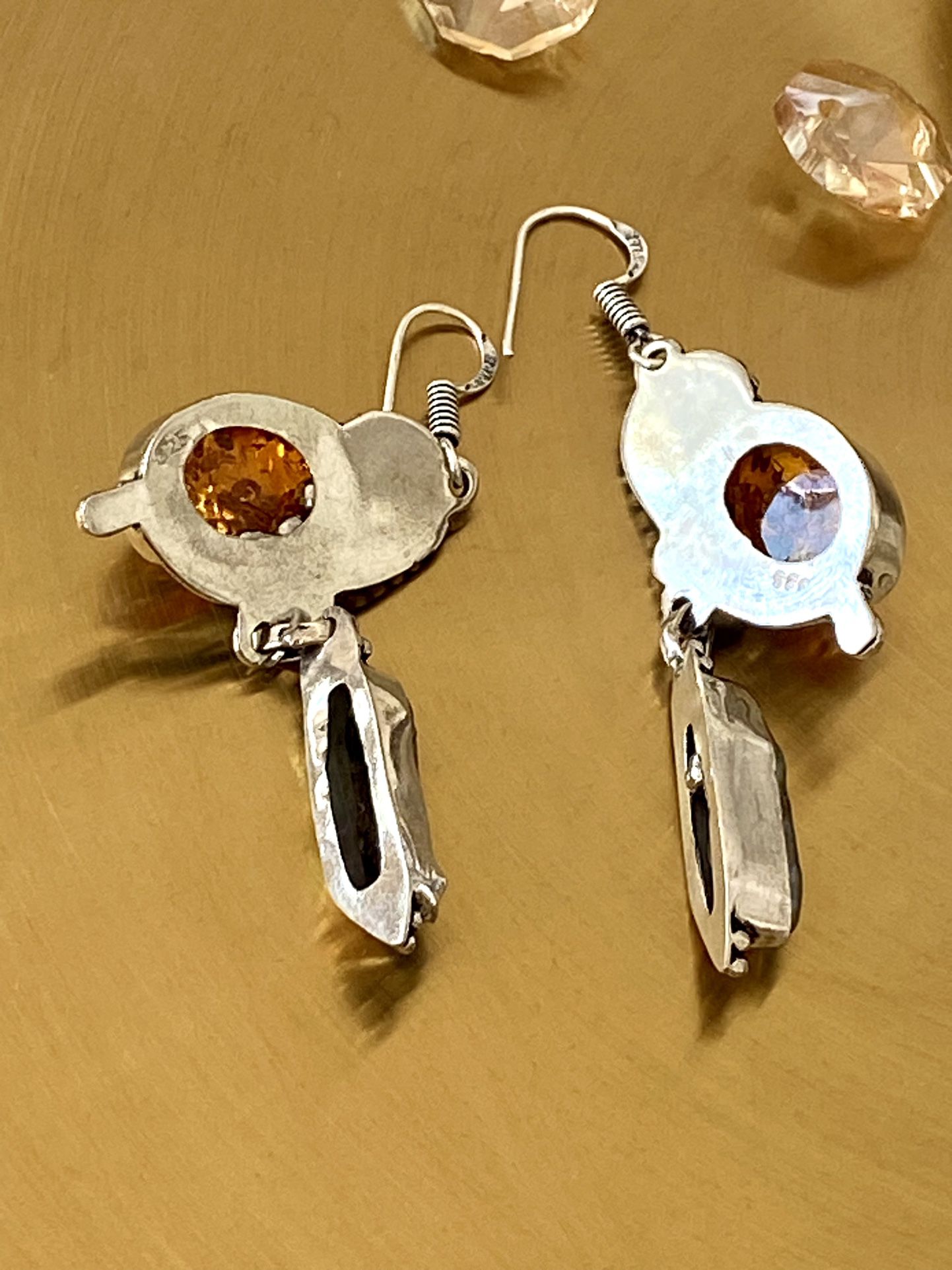Baltic Amber And Gray Biwa Pearl 925 Sterling Silver Overlay Earrings