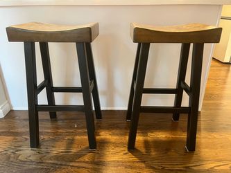 Set of 2 Rustic Wood Bar Stools – 31” Bar Height
