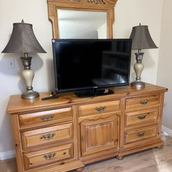 Light Brown Wood Wooden Dresser Mirror 