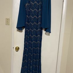 Betsy Adam, Dress, Blue With Tan Under, 8
