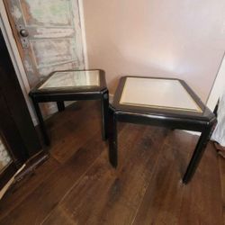 Vintage Hollywood Regency 80s Art deco Gold Lacquer Black Side Tables