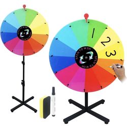 24 Inch Spinning Prize Wheel,Ajustable 32"-65" Height Spinning Wheel of Game,12 Colors & Dry Erase Marker & Eraser for Carnival,Wheel Spinner of Fortu