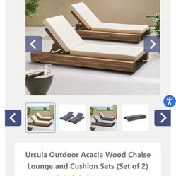 Ursula Outdoor Acacia Wood Chaise Lounge and Cushion Sets