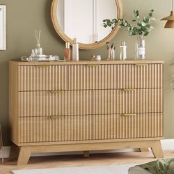 New Fluted Dresser for Bedroom,7 Drawer Dresser for Closet,Storage Cabinet and Chest of Drawers with Gold Handle,TV Stand,Storage Organizer for Living