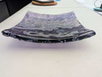 Unique Purple & Iridescent Textured Fused Glass Dish/Bowl