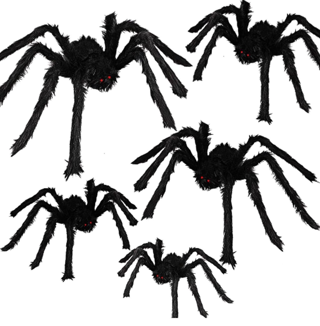 Halloween Spider Decorations Outdoor - 5 PCS Realistic Hairy Scary Spider Set, Creepy Indoor Yard Home Decor (5 Different Sizes)
