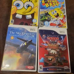 4 Wii Games SpongeBob Boating Bash And Truth Or Square, Cars Maters Tall Tales, Sky Crawlers 