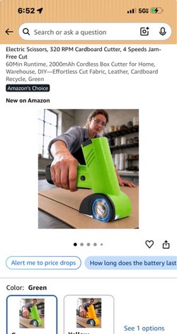 Electric Scissors, 320 RPM Cardboard Cutter, 4 Speeds Jam-Free Cut