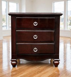 Dark Brown Wood 3-Drawer Nightstand