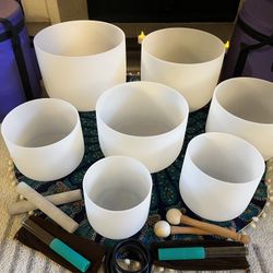 Full Set (7) Crystal Singing Bowls w/Cases & Accessories