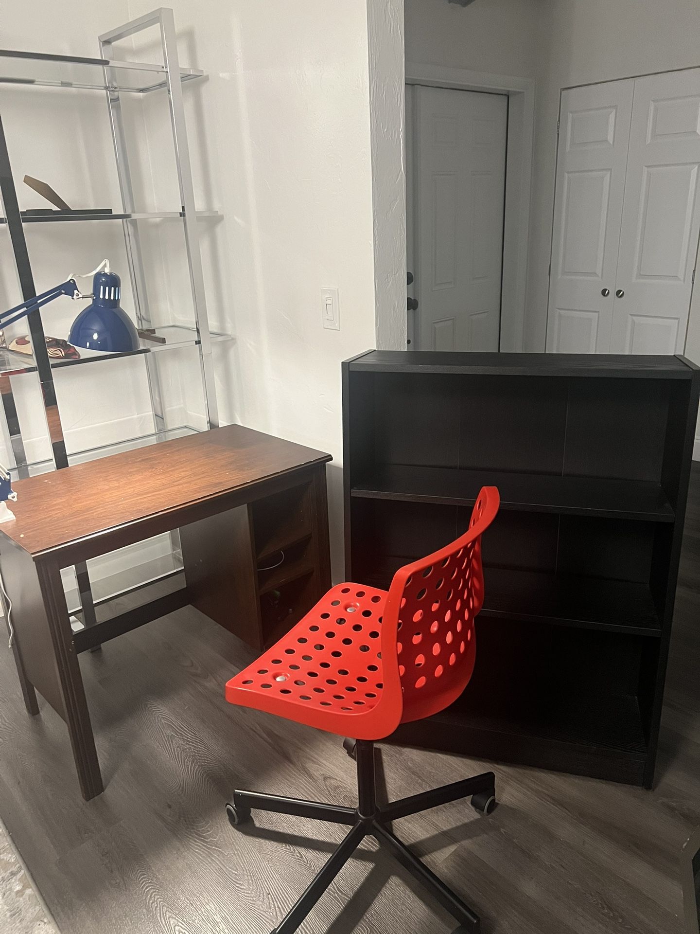 IKEA Desk, Chair, Lamp And A Bookcase