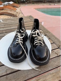 Alexander McQueen Black Leather Combat Boots Size 37