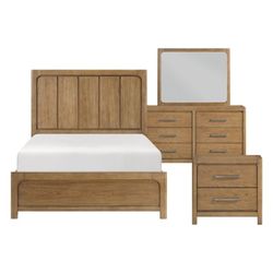 Brand new light brown queen bedframe + dresser + mirror + nighstand 4PCs set