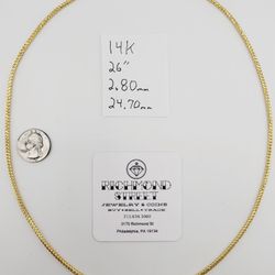 14k gold 26" round franko link chain