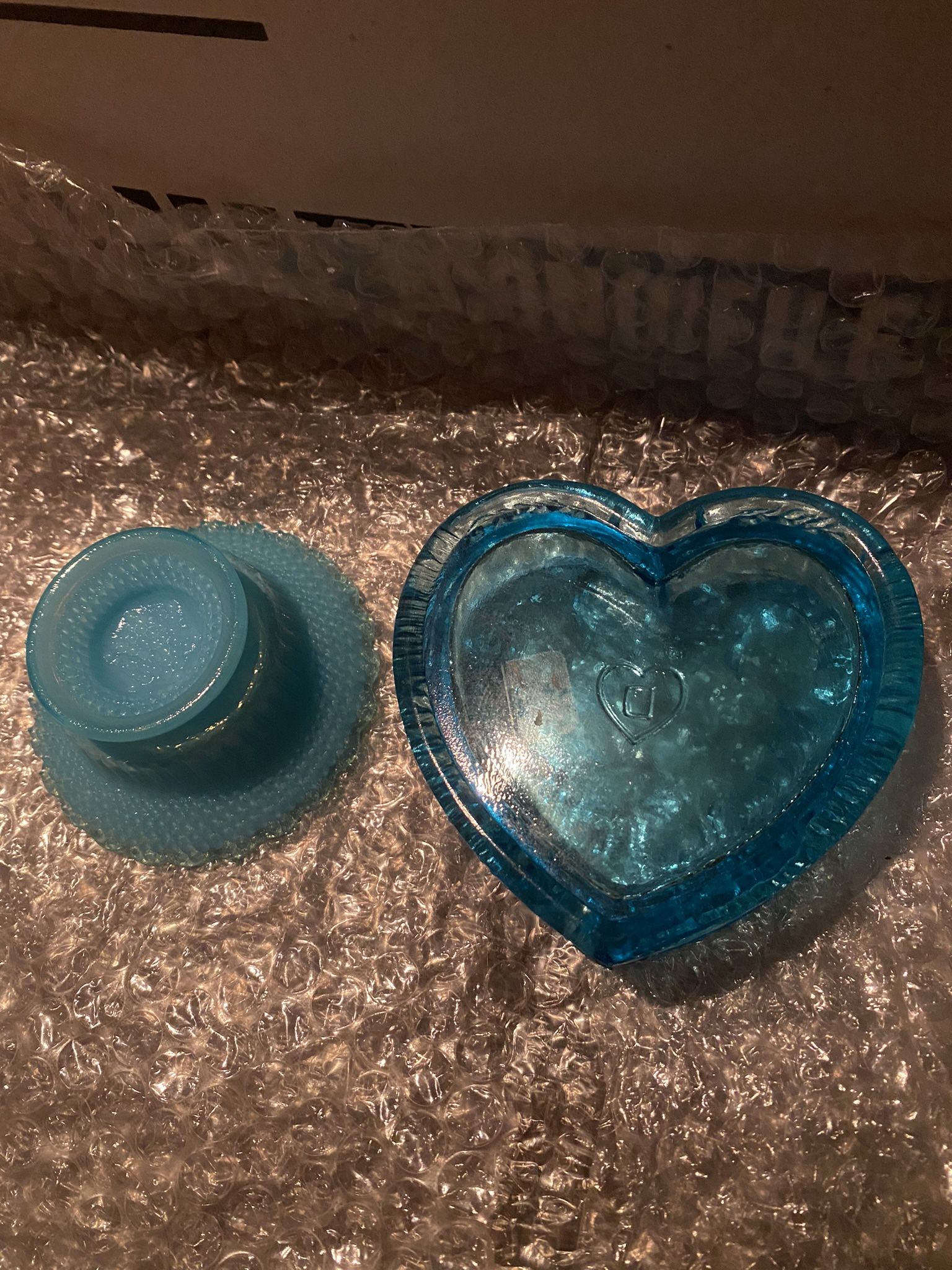 Fenton Blue Glass Pieces (3 Pieces Includes Heart box Lid)