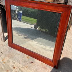 Mirror With Wood Frame 39” X 34.5” - Frame Needs A Little TLC. Good Project Mirror. 