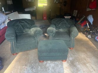 Green Armchairs with Ottoman