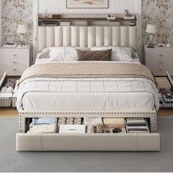 Queen Bed And Bed Frame, & Queen 12" Brand New Mattress 