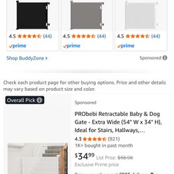 PRObebi Retractable Baby & Dog Gate - Extra Wide (54" W x 34" H), Ideal for Stairs, Hallways, Doorways, Deck & Porch 