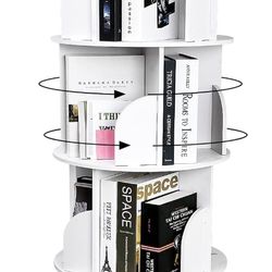 Rotating Bookshelf - Bling 360 View Display Unique Revolving Storage Rack for Spinning Small Bookcase Great for Bedroom Living Room (4 Tier)