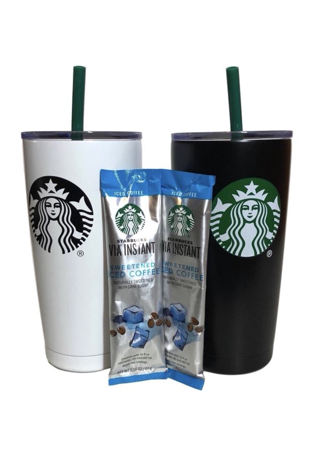 Starbucks Valentine's Day Heart Cold Brew Coffee Tumbler Cup Gift Set  16 oz