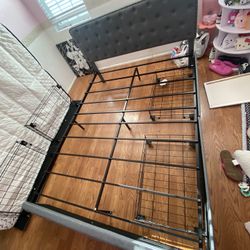 FABRIC GREY BED FRAME WITH DRAWERS 