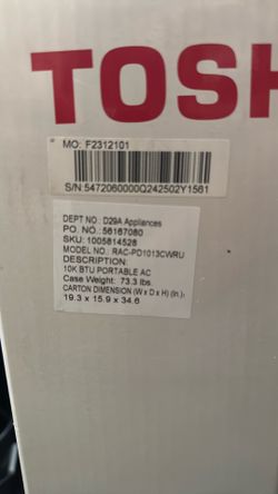 Portable A/C Toshiba Model Tac-pd1013cwru