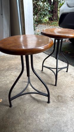 Pair solid wood and iron metal stools set two stool chair chairs